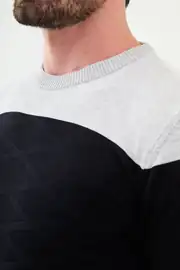 Slim Fit Erkek Parça Desen O Yaka Triko Kazak 2