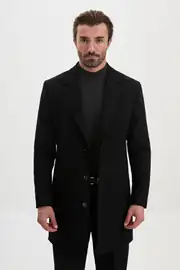Erkek Yün Kumaş Mono Yaka Yandan Cepli Kışlık Kaban  2