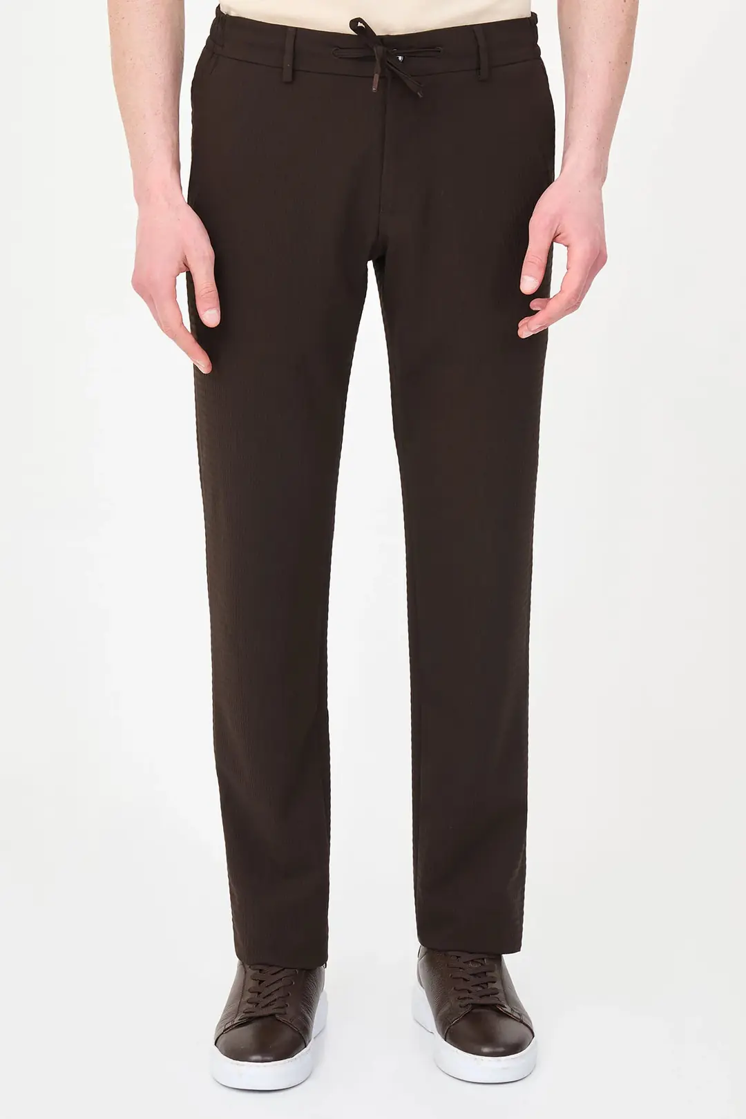 Slim Fit Erkek Gofre Kumaş Pamuklu İpli Jogger Pantolon 4