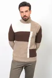 Slim Fit Erkek Parça Desen Örgü Tam Boğazlı Triko Kazak 2