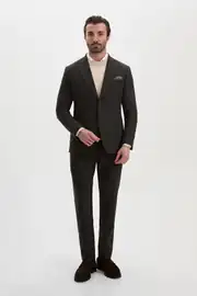 Slim Fit Erkek Çizgili Torba Cep Kırlangıç Yaka Kışlık Ceket  3