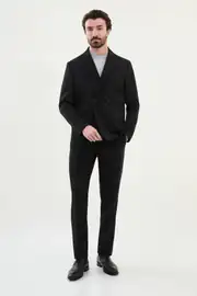 Relaxed Fit Erkek Mono Yaka Rahat Spor Çift  Düğme Takım Elbise 2