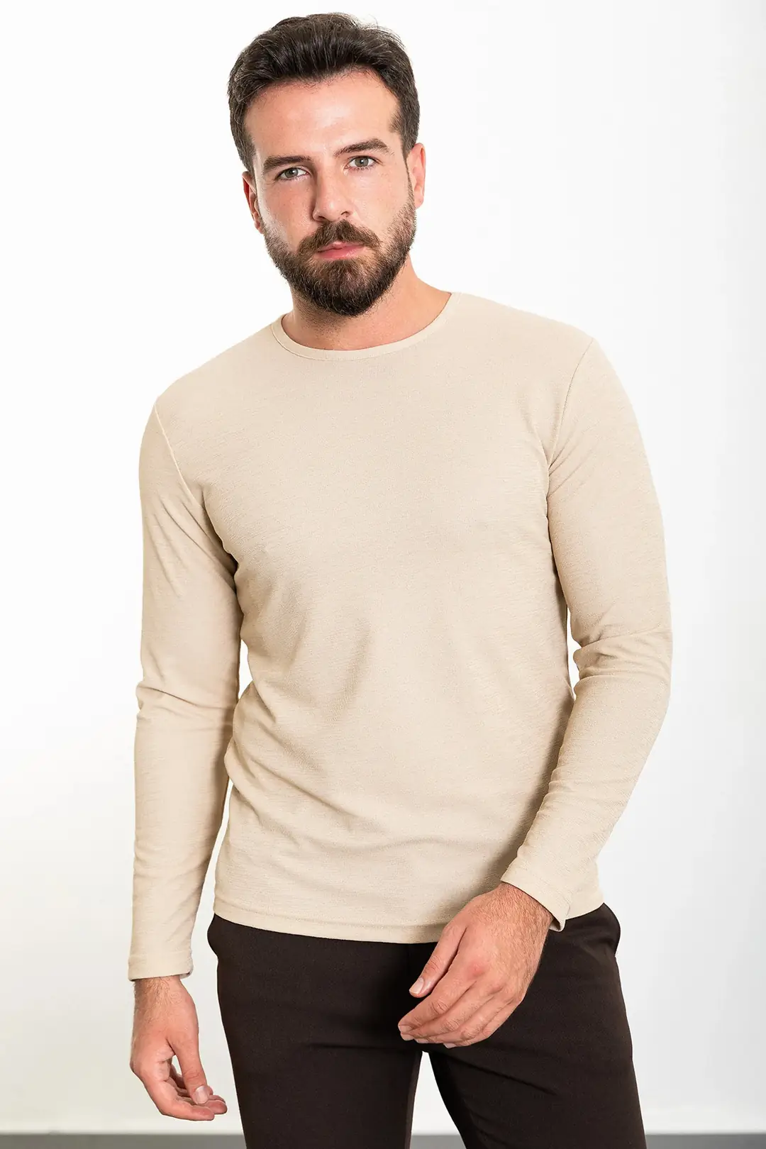 Slim Fit Erkek File Kumaş İnce Dokulu O Yaka Sweat 1