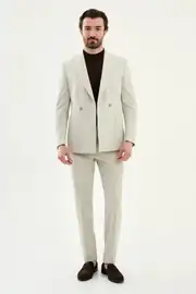 Relaxed Fit Erkek Kırlangıç Yaka Çift Düğme Takım Elbise 2