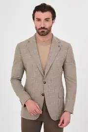 Yün Kumaş Ekose Model  Mono Yaka Erkek Premium Kışlık Ceket  1