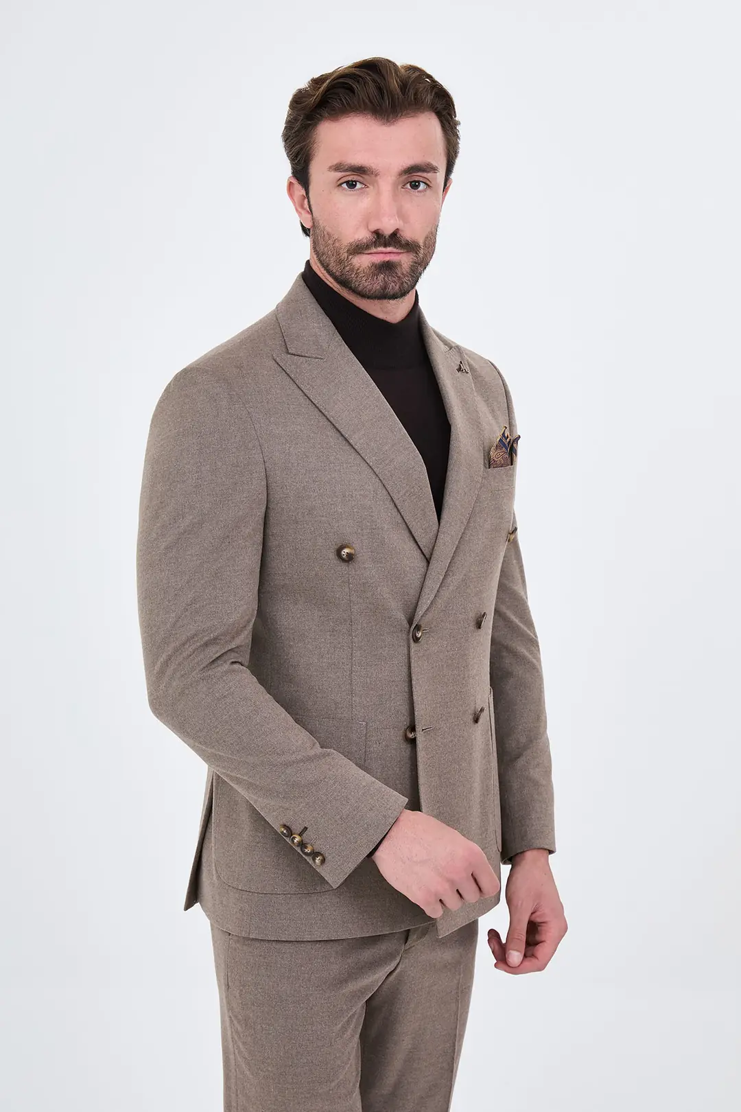Slim Fit Erkek Yün Kumaş Kışlık Kruvaze Takım Elbise  3