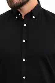 SLİM FİT DÜĞMELİ YAKA ERKEK LİKRALI  GÖMLEK 2