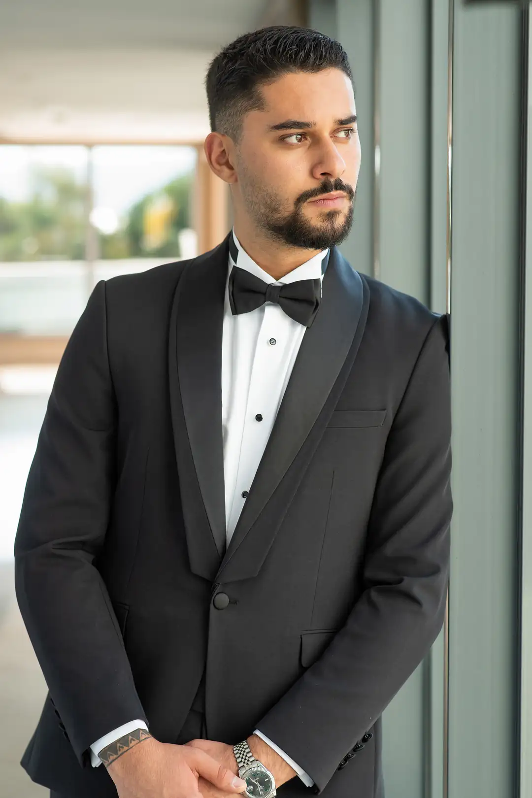 Slim Fit Erkek Saten Şal Yaka Likralı Yelekli Damatlık Smokin