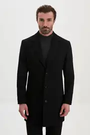 Erkek Yün Kumaş Mono Yaka Yandan Cepli Kışlık Kaban  1