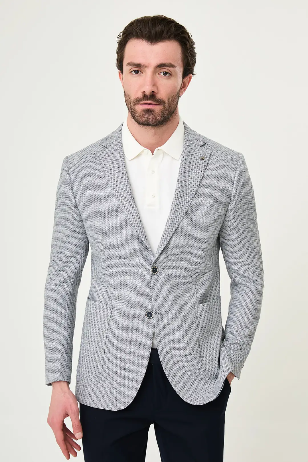 Slim Fit Erkek Mono Yaka Torba Cep Puantiyeli Blazer Ceket 1