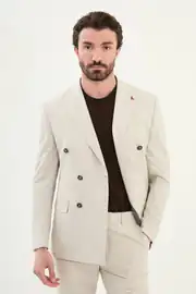 Slim Fit Erkek Yün Kumaş Kruvaze Takım Elbise 3