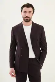 Slim Fit Erkek Çizgili Yün Kumaş Spor Kruvaze Takım Elbise 2