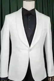Slim Fit  Erkek Şal Yaka Yelekli Papyonlu Damatlık Smokin Takım Elbise 2