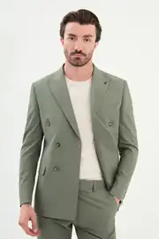 Slim Fit Erkek Kırlangıç Yaka Likralı Rahat Kruvaze Takım Elbise 2