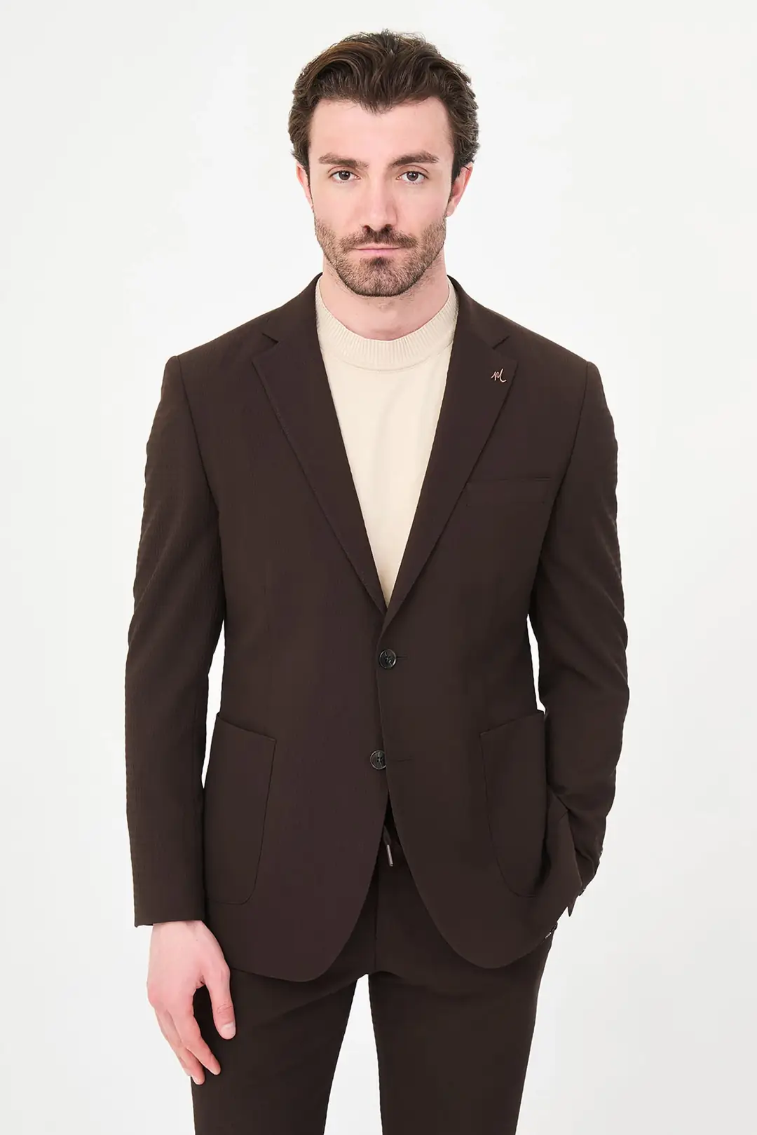 Slim Fit Erkek Mono Yaka Torba Cep Spor Gofre Kumaş Ceket 1