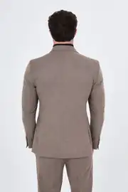 Slim Fit Erkek Yün Kumaş Kışlık Kruvaze Takım Elbise  5