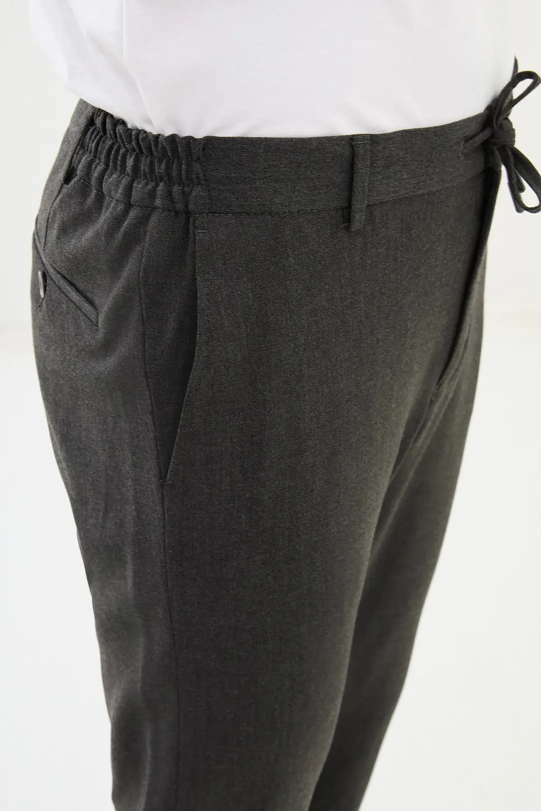 Slim Fit Erkek İpli Lastikli Düz Kumaş Jogger Pantolon 2