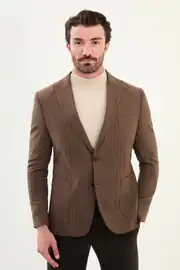 Slim Fit Erkek Torba Cep Çizgili Yün Kışlık Blazer Ceket 1