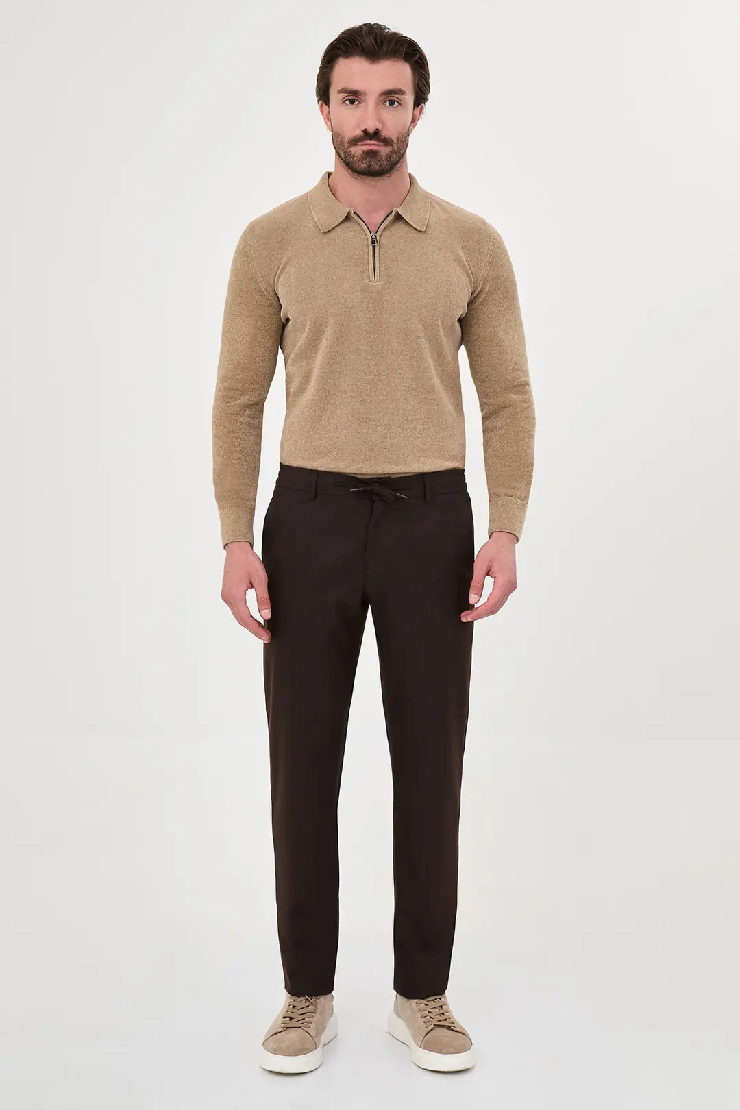 Slim Fit Erkek Yünlü İpli Jogger Lastikli Bel Kışlık Pantolon  5