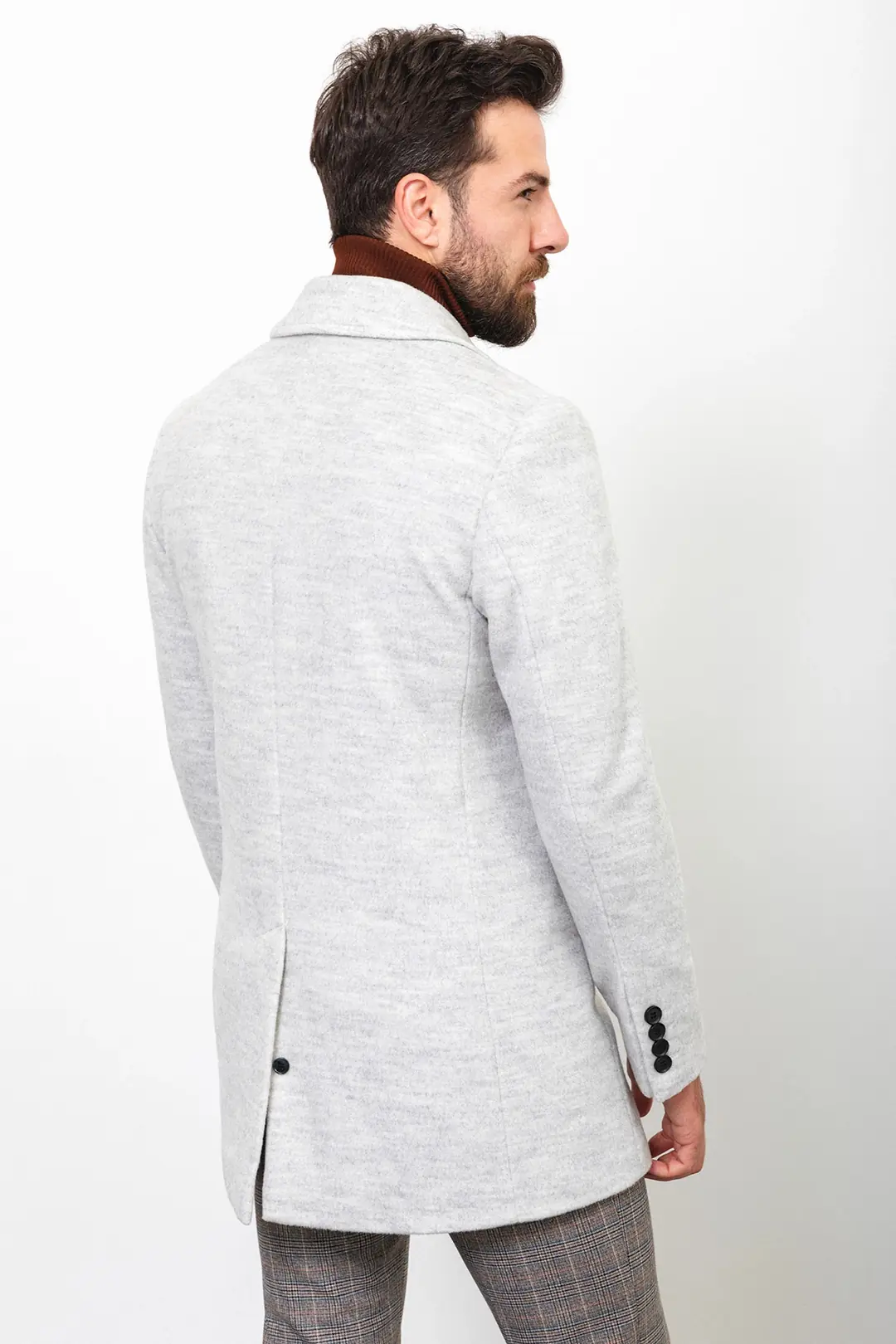 Slim Fit Erkek Bebe Yaka Düz Yün Kaşe Kaban 3