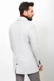 Slim Fit Erkek Bebe Yaka Düz Yün Kaşe Kaban 3