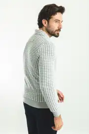 Slim Fit Erkek Kaz Ayağı Desen Polo Yaka Triko Kazak 3