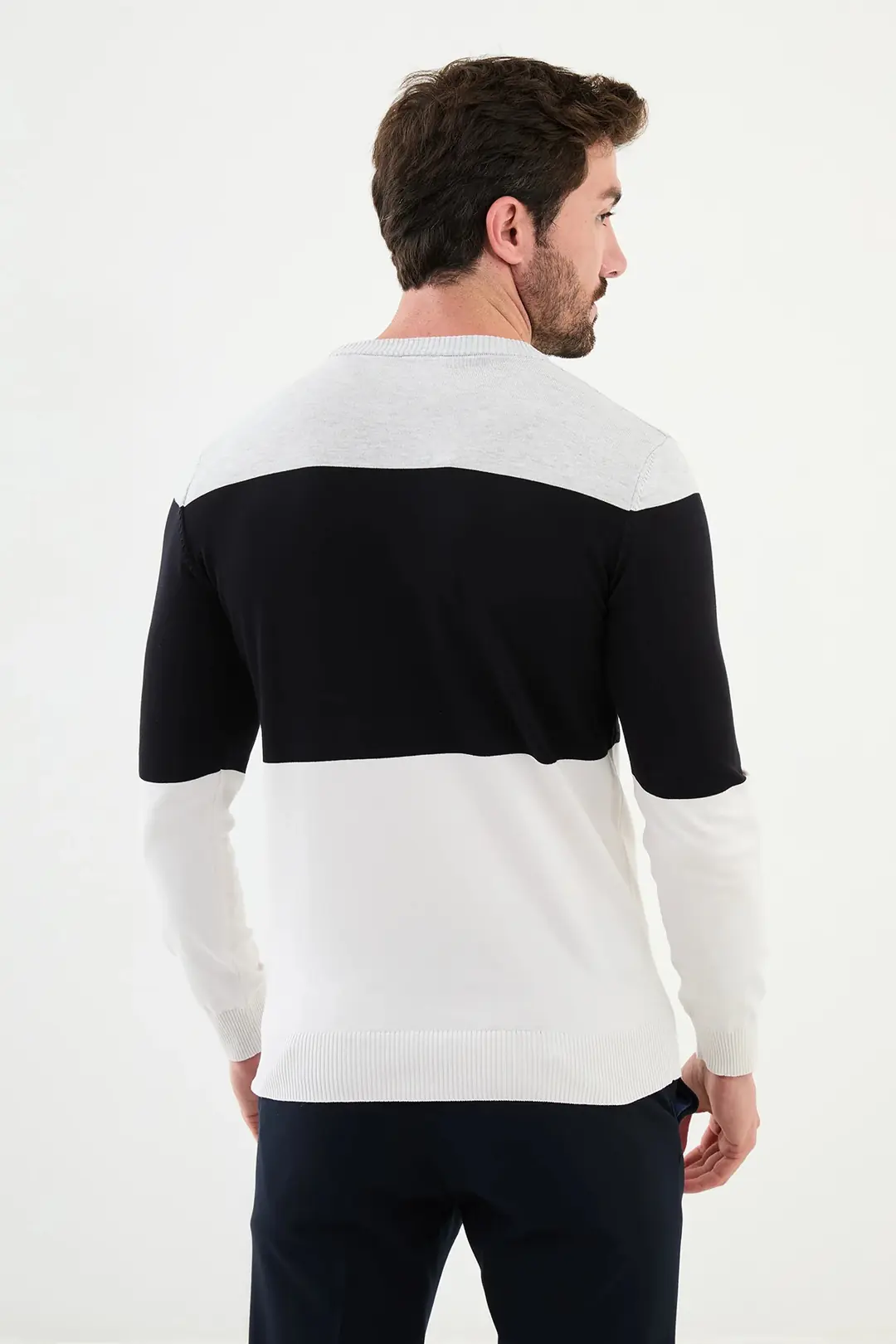 Slim Fit Erkek Parça Desen O Yaka Triko Kazak 3