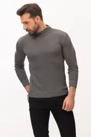 Slim Fit Erkek Yarım Balıkçı Yaka Dokuma Triko Kazak 2