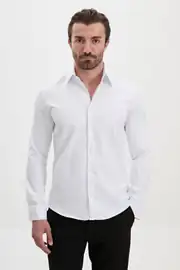 Slim Fit Erkek Pamuk Saten Geniş Yaka Gömlek  1
