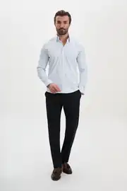 Slim Fit Erkek Geniş Yaka Çizgili Pamuklu Gömlek  3