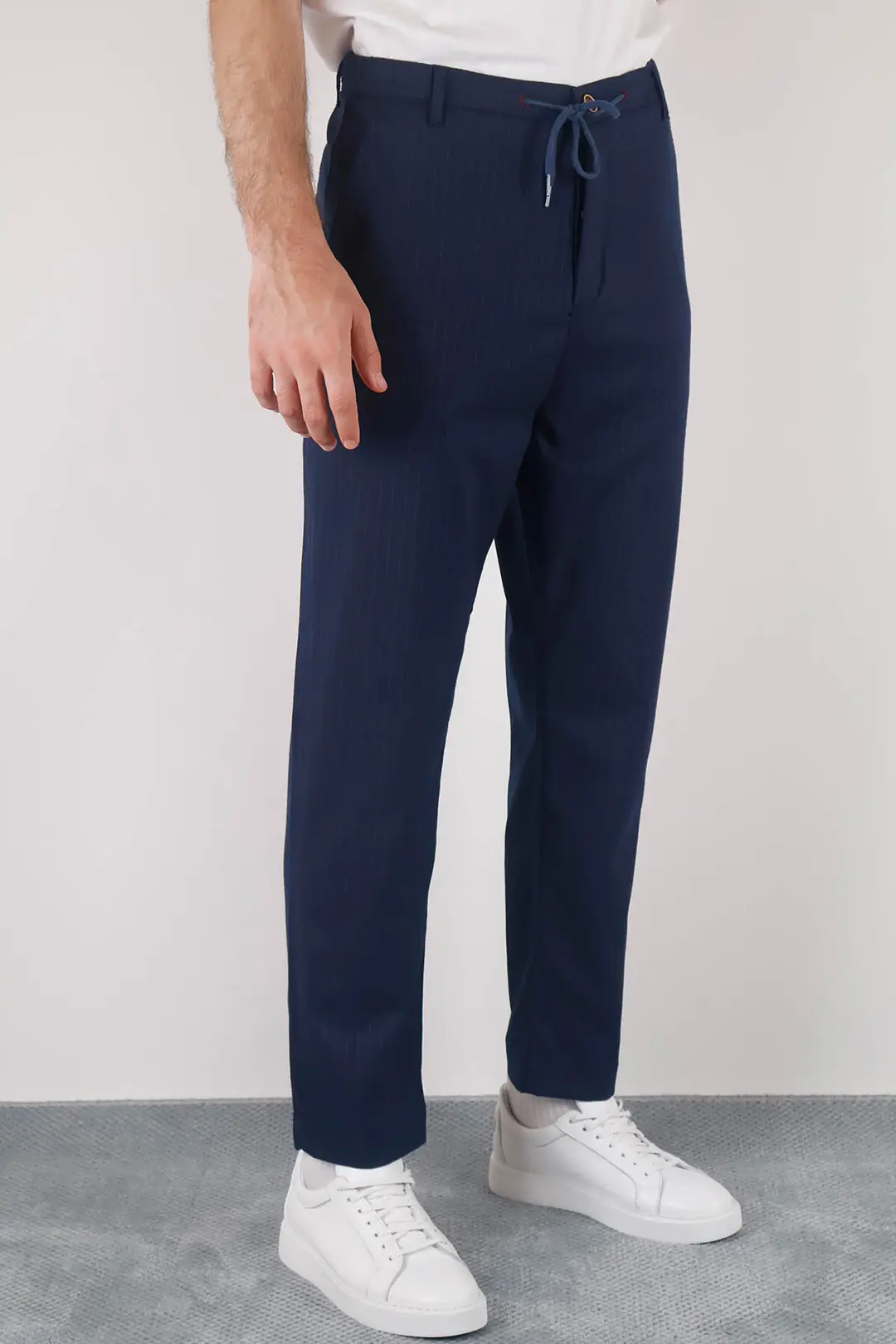 Slim Fit Erkek Çizgili İpli Lastikli Bel Jogger Pantolon