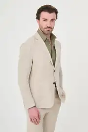 Slim Fit Erkek Torba Cep Mono Yaka Ham Keten Ceket 2