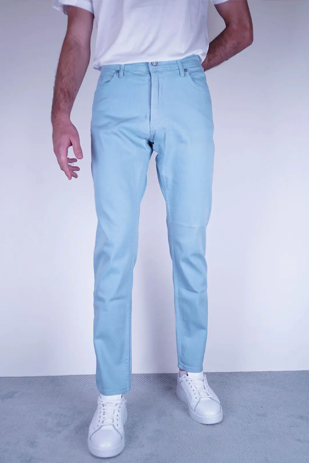 Slim Fit Erkek Düz Kumaş Pamuklu Beş Cep Kot Pantolon 2