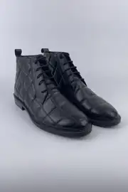 Erkek Hakiki Deri Baklava Desen Bağcıklı Kapitone Model Bot 3