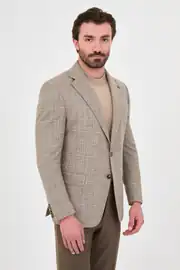 Yün Kumaş Ekose Model  Mono Yaka Erkek Premium Kışlık Ceket  3