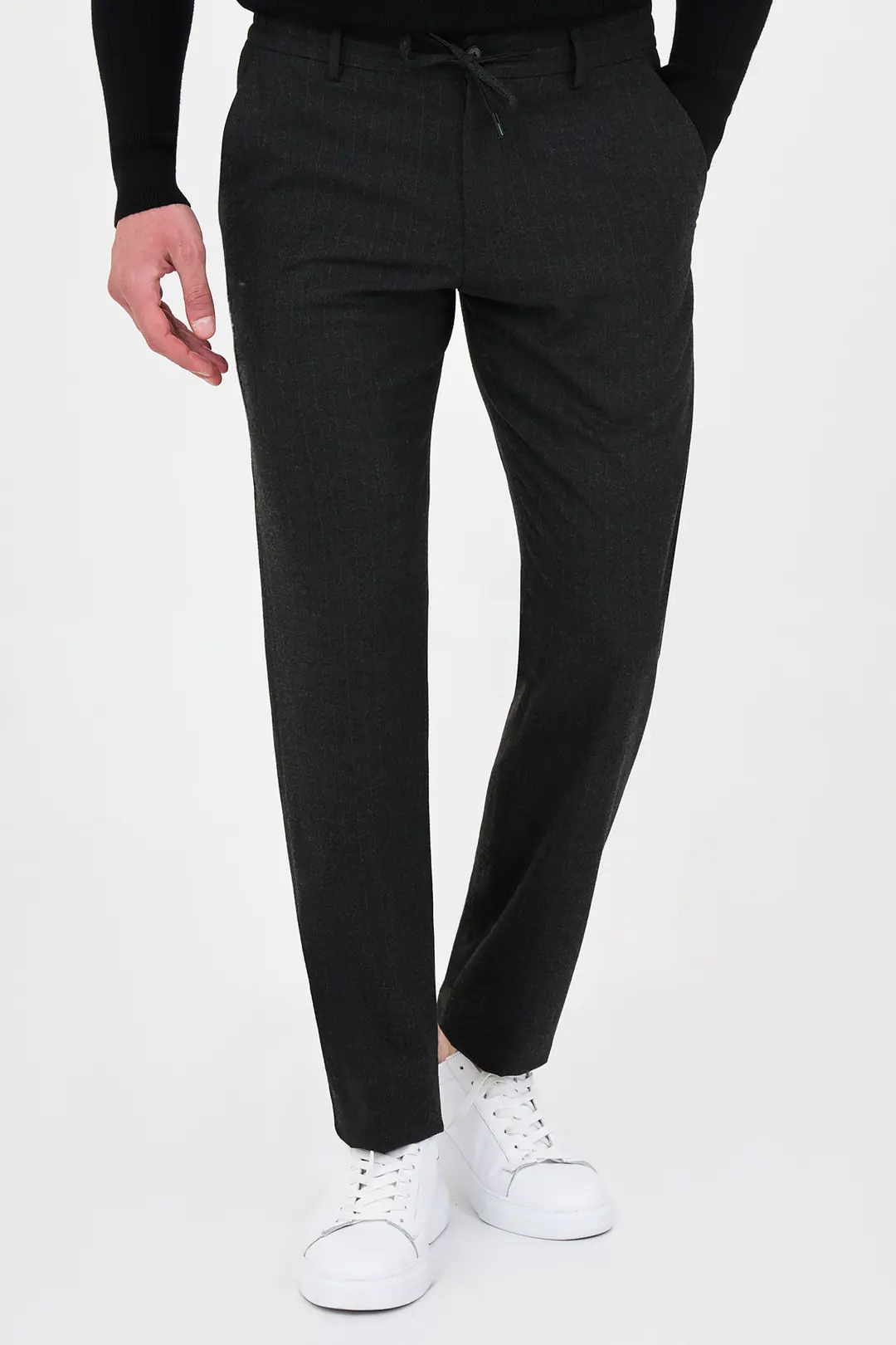 Slim Fit Erkek Yünlü İpli Jogger Lastikli Bel Kışlık Pantolon  - ANTRASİT