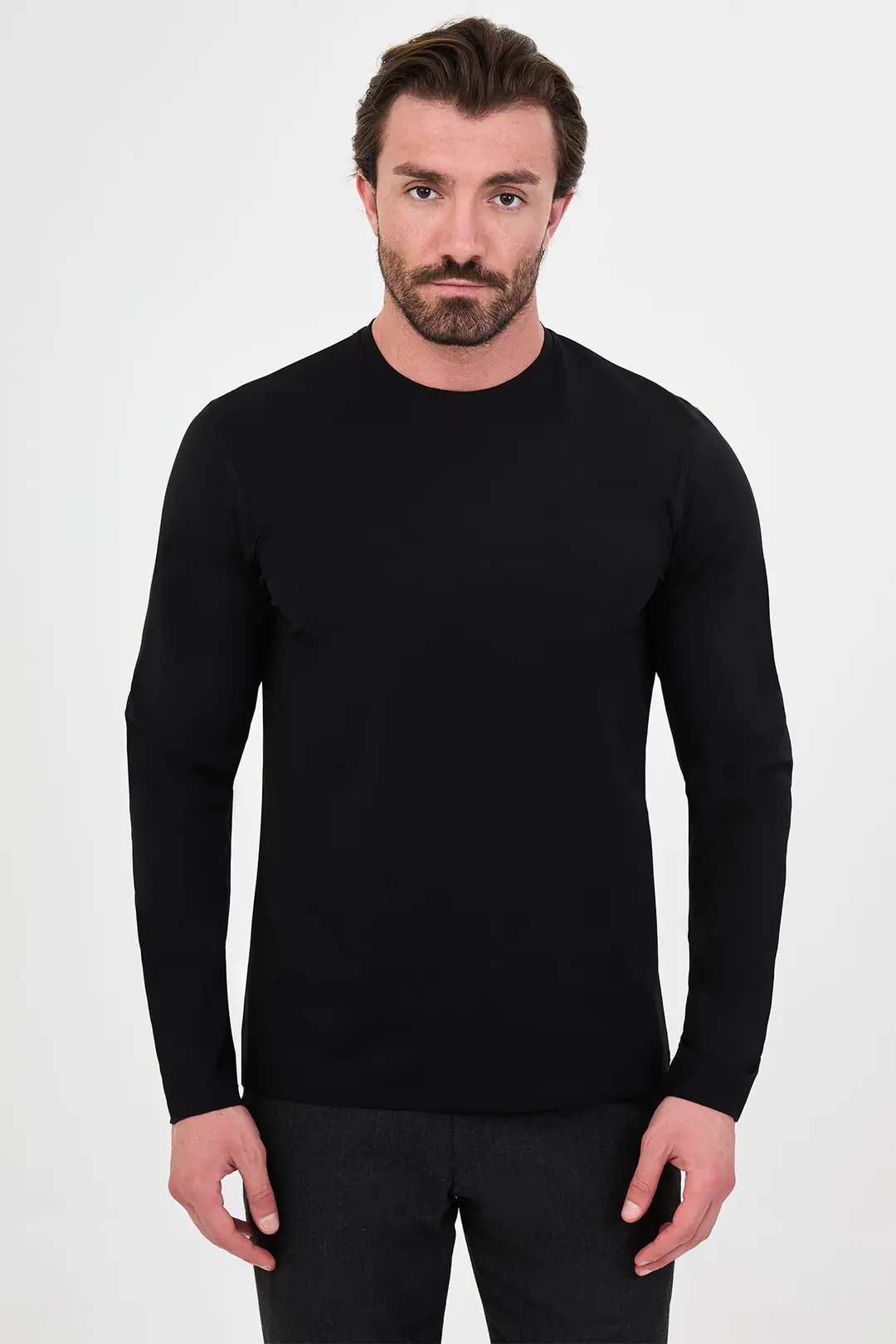 Slim Fit Erkek O Yaka İnce Penye Kumaş Bambu Yumuşak Sweat  - SİYAH