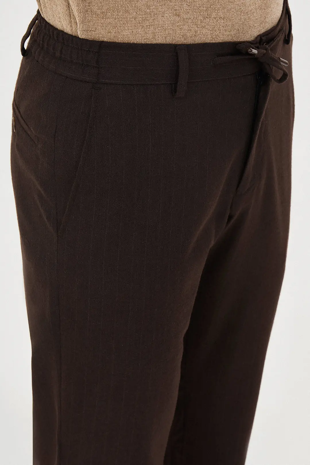 Slim Fit Erkek Yünlü İpli Jogger Lastikli Bel Kışlık Pantolon  3