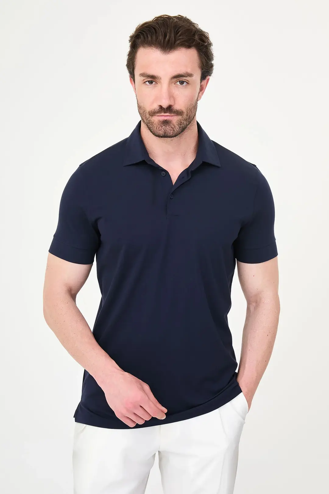 Slim Fit Polo Yaka Tansel Penye Kumaş Tshırt - LACİVERT