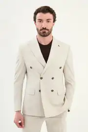 Slim Fit Erkek Yün Kumaş Kruvaze Takım Elbise 1