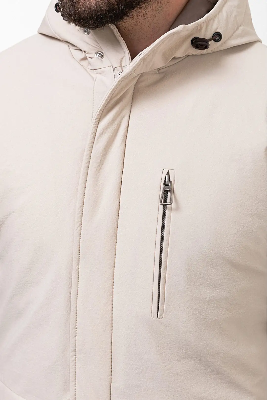 Slim Fit Erkek Kapüşonlu Uzun Su Geçirmez Cepli Fermuarlı Mont 5