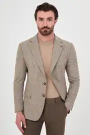 Yün Kumaş Ekose Model  Mono Yaka Erkek Premium Kışlık Ceket  2