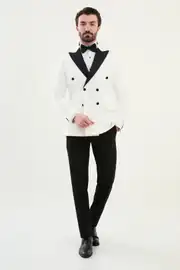 Slim Fit Erkek Kruvaze Likralı Geniş Yaka Damatlık Smokin 3