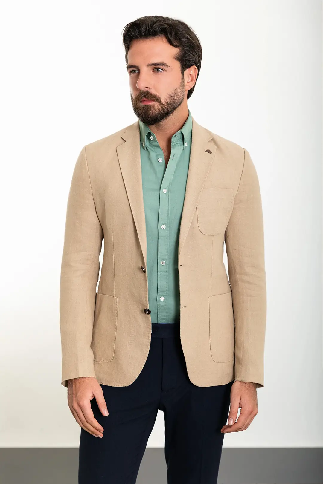 Slim Fit Erkek Mono Yaka Torba Cep Ham Keten Ceket 2