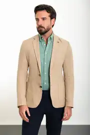 Slim Fit Erkek Mono Yaka Torba Cep Ham Keten Ceket 2