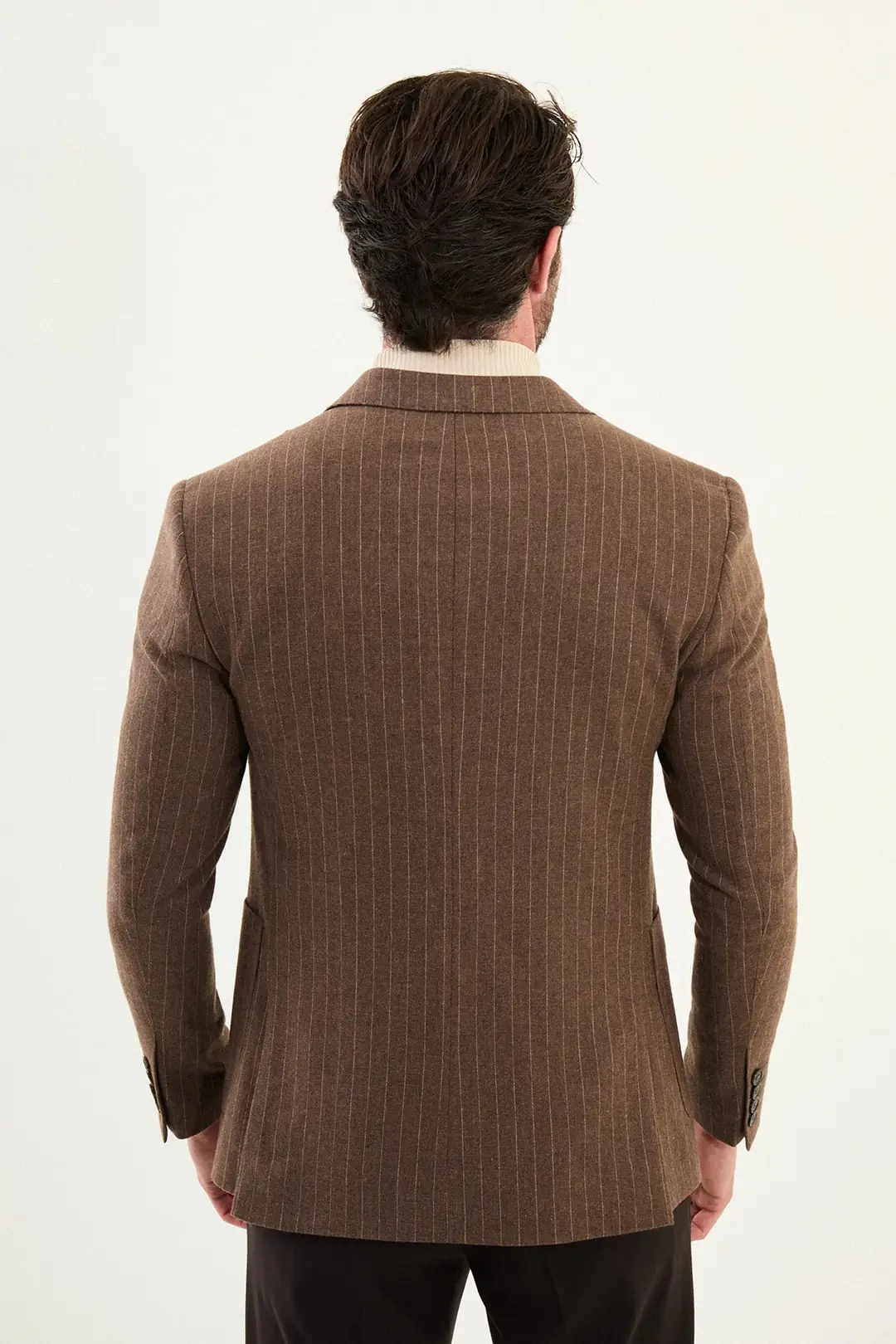 Slim Fit Erkek Torba Cep Çizgili Yün Kışlık Blazer Ceket 3