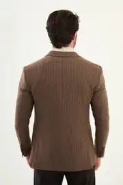 Slim Fit Erkek Torba Cep Çizgili Yün Kışlık Blazer Ceket 3