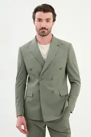 Slim Fit Erkek Kırlangıç Yaka Likralı Rahat Kruvaze Takım Elbise 1
