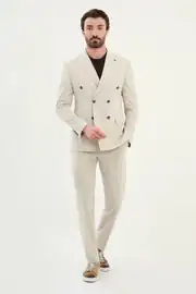 Slim Fit Erkek Yün Kumaş Kruvaze Takım Elbise 2