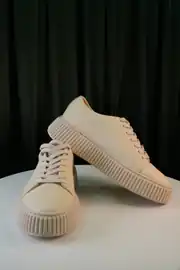 Erkek Hakiki Deri Flouter Deri Kalın Taban Bağcıklı Sneakers Ayakkabı 4